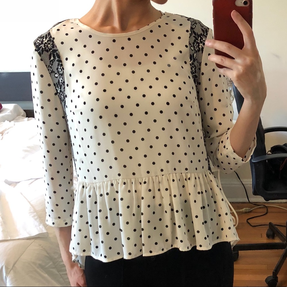 Polka Dot off White peplum Top